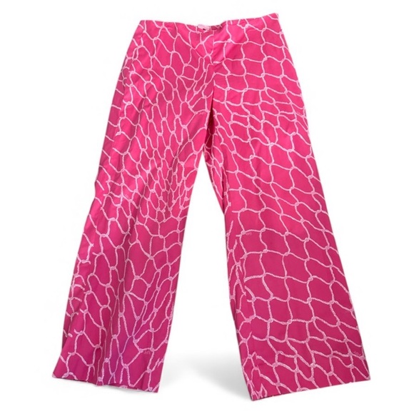 Lilly Pulitzer Pants - Lilly Pulitzer Size 10 Pink Rope Design Wide-Leg side zip 29” inseam